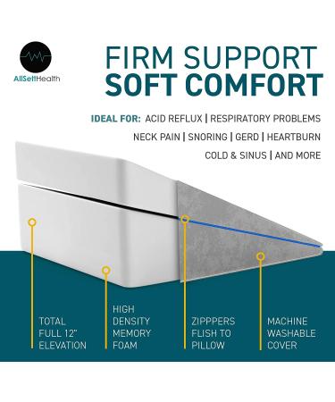 Adjustable 3-in-1 Bed Wedge Pillow with Memory Foam Support | 4.5 7.5 & 12 Inches | Acid Reflux Anti Snore | Machine Washable - Buy Online on GoSupps.com
