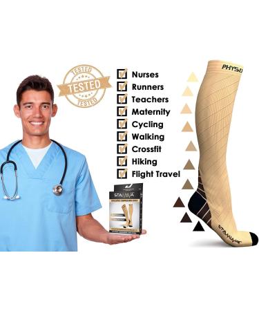 Physix Gear Compression Socks (20-30 mmHg) - Graduated Athletic Fit for Men & Women - Boost Stamina and Recovery - L-XL Nude - Buy Online on GoSupps.com