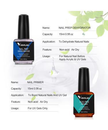 VENALISA Gel Nail Polish Set - 2Pcs 15ML Acid-Free Dehydrator & Primer for Natural Nail Prep | DIY Nail Art & Salon Quality Manicure at Home - Buy Online on GoSupps.com