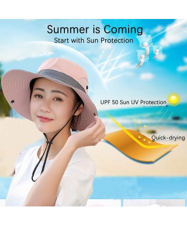 HSELL Women's UV Protection Wide Brim Sun Hat with Ponytail Hole - Pink - Buy Online on GoSupps.com