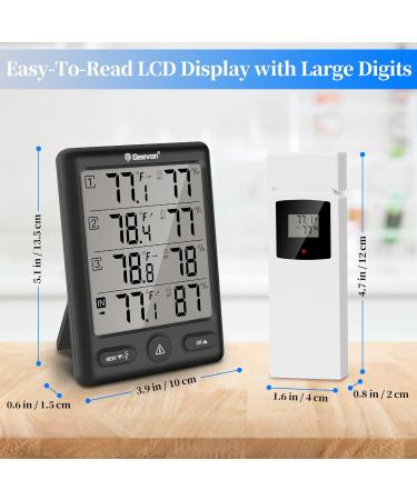 Geevon Digital Radio Thermometer with 3 Sensors - hygrometer Moisture & Air Humidity Meter - 200ft Range - Black - Buy Online on GoSupps.com