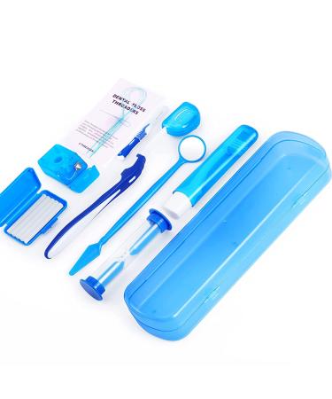 Orthodontic care set braces set portable orthodontic cleaning set V brush mouth mirror interdental brush dental floss tooth wax oral care travel set with 8 pieces (blue)