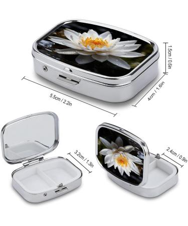 Buy White Lotus Print Pill Box - 2 Compartment Decorative Metal Pill Organizer for Pocket or Purse | Portable Medicine Case - Buy Online on GoSupps.com