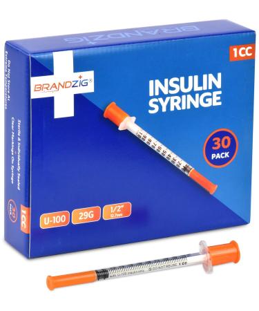 Brandzig Ultra-Fine Insulin Syringes 29G 1cc 1/2" 30-Pack