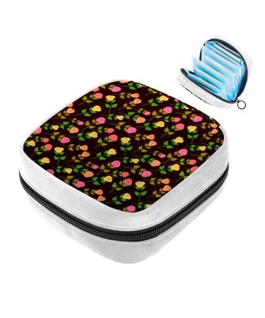 GIAPB Sanitary Napkin Storage Bag Period Bag Tampon Bag Makeup Bag Pad Pouch Art Flowers Roses Color1158