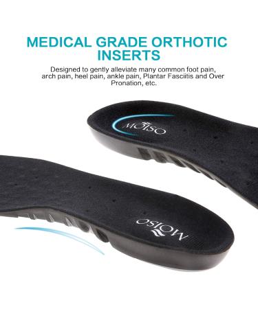MOISO Memory Foam Orthotic Insoles for Plantar Fasciitis - Arch Support, Shock Absorption - Men & Women 7.5-9.5 / 6-8.5 Black - Buy Online on GoSupps.com