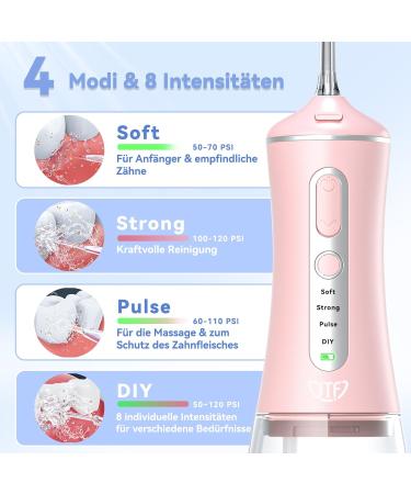 Mouth Shower JTF Electrical Tooth Cleaner - 4 Modes 5 Nozzles 300ml Water Tank & USB-C Oral Irrigator | Pink Water Flosser for Effective Dental Hygiene - Buy Online on GoSupps.com