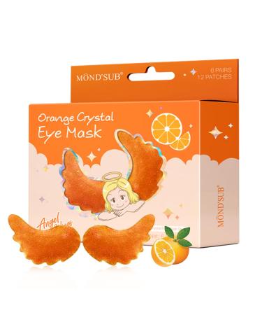MOND'SUB Under Eye Mask - 6 Pairs Orange Crystal Eye Mask for Sleeping- Puffy Eyes & Dark Circles Treatments with Hyaluronic Acid Reduce Under Eye Bags and Smooth Wrinkles Brighten Complexion
