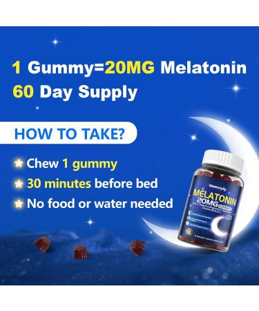 Melatonin 20mg Gummies for Adults - Sugar Free Melatonin Gummies Extra Strength with L-Theanine Magnesium Ashwagandha Turmeric D3 & Zinc - Non-Habit Forming Mixed-Berries 60 Count (Pack of 2) - Buy Online on GoSupps.com