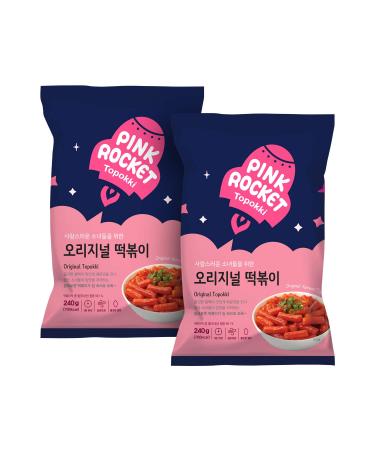 Korean Tteokbokki Pink Rocket Original Spicy Rice Cake, Pack of 2 (4 Servings), Korean Street Foods, Rice Cake (Original)