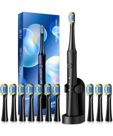 TEETHEORY Sonic Electric Toothbrush for Adults with Holder and 10 Brush Heads  Rechargeable Sonic Toothbrush Fast 2 Hr Charge Last 35 Days  40000 VPM and 3 Modes - Black (Black)