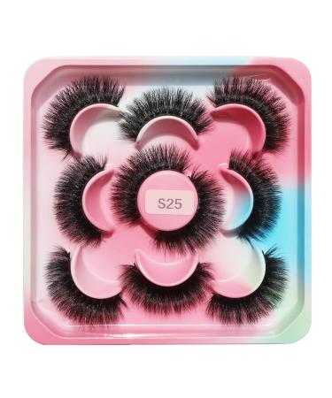 5 Pairs Mink Lashes Natural Look 3D Faux Mink Lashes Fluffy False Eyelashes Wispy Handmade Soft Reusable Fake Eye Lashes Cat Eye Lashes S25