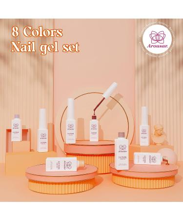 Arousar Nude Pink Gel Polish Starter Kit - 8 Colors | All Seasons Neutral Brown Soak Off Set | Quick Dry Nail Lamp | DIY Manicure Art at Home - Buy Online on GoSupps.com