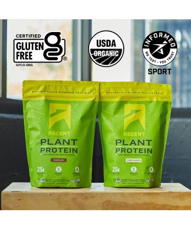 Ascent Organic Plant Based Protein Powder - Dairy Free Vegan, Soy & Gluten Free, No Added Sugar, Chocolate Flavor - 18 Servings, 40 Servings - Buy Online on GoSupps.com