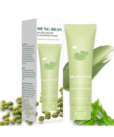 Mung Bean Foam Cleanser pH-Balanced Purifying Face Wash Gently Cleanses Excess Oil & Dirt for Smooth Refreshed Skin Daily Facial Cleanser for Oily & Combination Skin