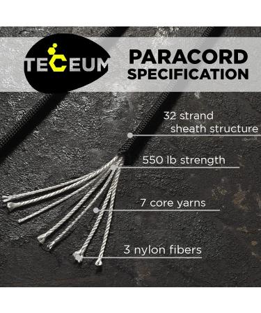 TECEUM Paracord 550 lb - 100 ft Black - Tactical Parachute Cord Type III for Crafting, Camping & Survival - 40 Colors - Strong Military Grade Rope - Buy Online on GoSupps.com