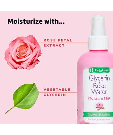 De La Cruz Rose Water & Glycerin Spray for Face - 8 fl oz - Hydrating Rosewater Mist for Skin & Hair - Buy Online on GoSupps.com