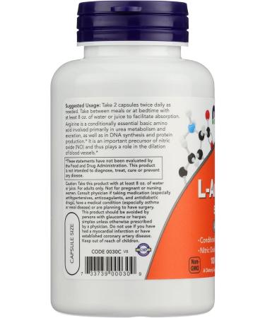 NOW FOODS Arginine 500mg Capsules 100 CT Unflavored 100 Count (Pack of 1) - Buy Online on GoSupps.com