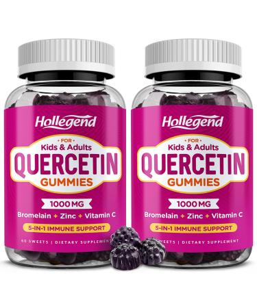 Quercetin Gummies for Kids and Adults, 1000mg Quercetin with Bromelain Vitamin C Zinc and Elderberry Supplement Organic, Chewable Gummies Vegan for Immunity Allergy Support, 120 Count