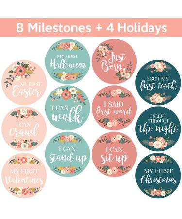 Floral Baby Monthly Milestone Stickers for Newborn Girl | Set of 24 Baby Girl Month Stickers - Buy Online on GoSupps.com