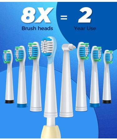 Electric Toothbrush for Adults with 8 Brush Heads - Sonic 40000 VPM Deep Clean 5 Modes Rechargeable Fast Charge Lasts 30 Days - Yellow - Buy Online on GoSupps.com