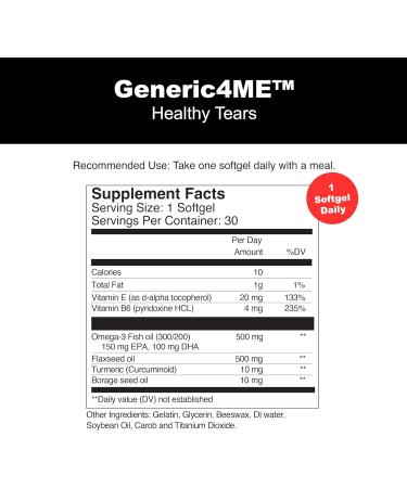 Generic4ME Healthy Tears for Occasional Dry Eye Omega-3 Fish Oil EPA DHA Vitamin E Eye Vitamin Redness Relief Itch Relief One per Day 1 Month Supply - Buy Online on GoSupps.com