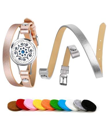 Phogary aromatherapy bracelets (mandala pattern) aroma oil diffuser bracelet/fragrance made of stainless steel The bracelet with 2 leather belts 10 felt circles for Valentine's Day Mother's Day birthday gift - Buy Online on GoSupps.com