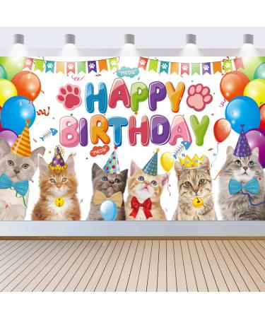 Cat Happy Birthday Backdrop Cat Birthday Party Decorations Kitten Photography Background for Pets Kitty Lover Kids Cat Theme Birthday Party Supplies