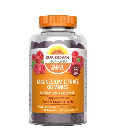 Sundown Magnesium Citrate Gummies Supports Nerve Bone & Muscle Health Vegetarian Raspberry Flavored 60 Count