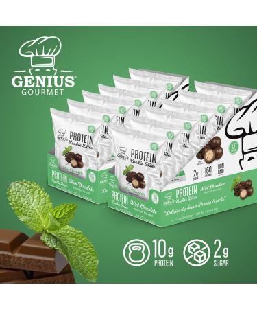 Genius Gourmet Protein Cookie Bites Mint Chocolate - 10g Protein No Added Sugar Low Carb Non-GMO - Sweet Protein Desserts & Protein Snacks for Adults and Kids - 12 Bags - Buy Online on GoSupps.com