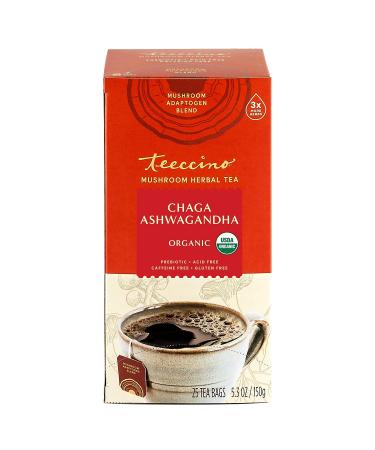 Teeccino Chaga Ashwagandha Tea - Butterscotch Cream - Organic Mushroom Adaptogenic Herbal Tea - 25 Tea Bags, Prebiotic, Caffeine and Gluten Free - Buy Online on GoSupps.com