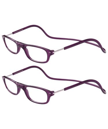 TBOC Pack: Reading Glass reading aid for men - (two units) Diopttria +1.50 Dark Violet Support Stark PC Handy Foldable Woman Mann Magnet Cleaning Clip Presbyopia +1.50 DIOPTRIES (2 SPACE) Dark Violet +Dark Violet