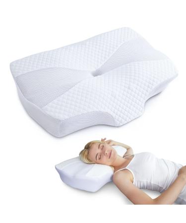 Memory Foam Pillows,SAHEYER Cervical Pillow for Neck and Shoulder Pain Relief Sleeping, Ergonomic Contour Orthopedic Snoring Support Pillow for Back Side Stomach Sleepers with Washable Cover (White)