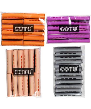 COTU (R) 48 pieces Variety Pack Perm Rods for Hair - Sizes: Small, Medium, Large & Jumbo - Colors: Tangerine, Sandy, Lilac & Gray