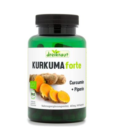 dreikraut - Turmeric Forte Organic | Curcumin 95% + Turmeric + Piperine | 160 vegan capsules | German production | free from additives - Buy Online on GoSupps.com