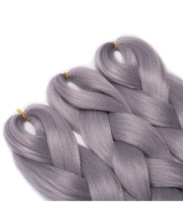 Tess Braids Extensions 60 cm - 3 Pack Jumbo Kanecalon Hair Braids | Silver Gray Box Braids - 100g/Bundle - Buy Online on GoSupps.com
