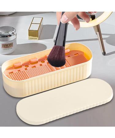 Makeup Brush Cleaning Mat | Cleaning Mat Brushes Organizer with Drying Holder Efficient Cleaning Tool Portable Sponge Washer for Powder Puff Makeup Brushes Third Generation Milky Apricot Color - Buy Online on GoSupps.com