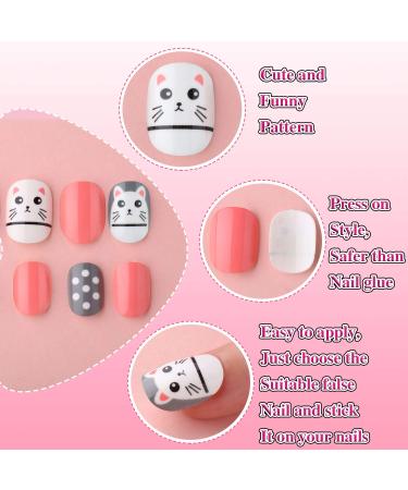 120 Pcs Girls Press On Fake Nails - Short Full Cover Artificial Nail Tips for Children | Sweet Girl Nail Art Decoration - Buy Online on GoSupps.com