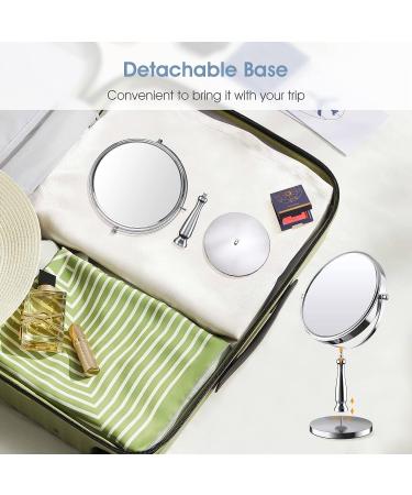 Zelaxy 8 Large Makeup Vanity Mirror | Double Sided 1X 10X Magnification | 360 Swivel Round Mirror with Stand | High Definition | Chrome Finish | Silver - Buy Online on GoSupps.com