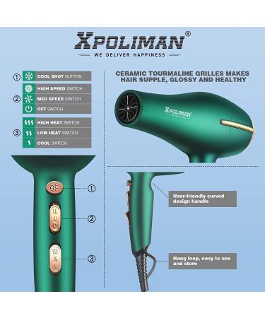 Pro Ionic Salon Hair Dryer - 2000 Watt AC Motor, Quick Drying with Diffuser, Lightweight Green & Gold - Buy Online on GoSupps.com
