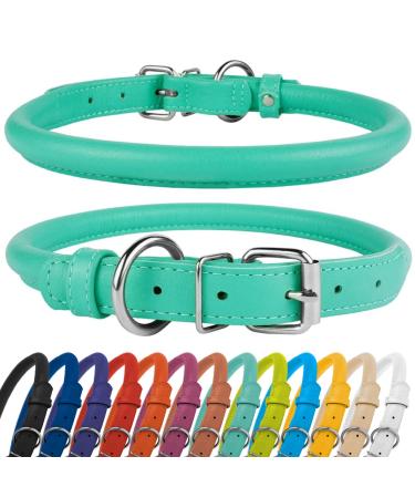 Collardirect round leather dog collar soft padded rolled handmade real leather collar for dog puppy cat small big black pink red purple blue mint green 40-45 cm