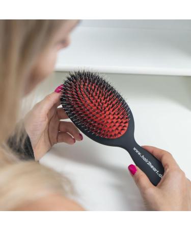 Hair2Heart Pneumatic Brush for Hair Extensions - Professional Ionic Hairbrush with Natural Bristles for Tangle-Free Styling | Black-Red - Buy Online on GoSupps.com