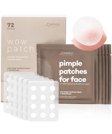 OMMA Pimple Stickers with Hydrocolloid Acne Spot Treatment Patch | Efficient Zit Patches for Face Acne Spot Dots for Extracting Whiteheads | Korean Pimple Patch with Salicylic Acid | 72 Zit Stickers