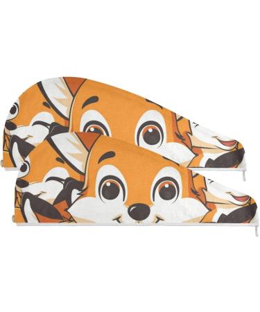 Buy Cute Cartoon Foxes Hair Towels - 2 Pack Super Absorbent Quick Dry Hair Turbans for Women & Girls - Buy Online on GoSupps.com