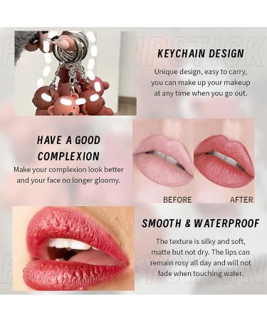 DAGEDA 3Pcs Matte Velvet Lipstick Set with Keychain Bear - Waterproof & Long Lasting Lip Gloss - Cute Bear Beauty Makeup Set - Buy Online on GoSupps.com