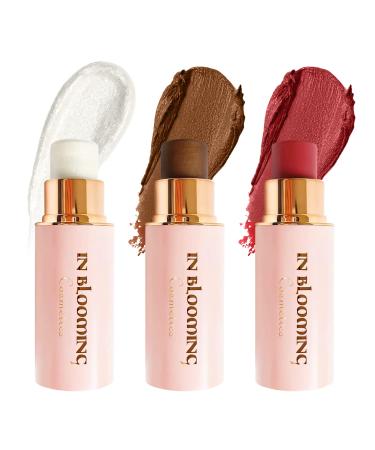 Contour Stick Makeup With Highlighter Blush Bronzer Makeup Sticks Easy to Sculpt the Face and Create a Lightweight Finishing Makeup Contour Stick Set for Beginners