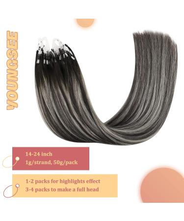 Youngsee Microring Extensions - Real Hair Black Ombre Silver - 50 cm 50g Micro Hair Extensions - Buy Online on GoSupps.com