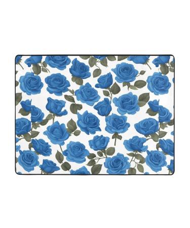 Beautiful Blue Roses Flannel Non-Slip Floor Mat - Comfortable Lint-Free Relieving Foot Pressure Suitable for Many Occasions Size: 63x48 Inches
