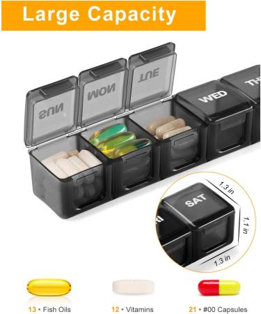 TookMag Extra Large 7-Day Pill Organizer - XL Weekly Pill Box for Vitamins & Supplements - Black - Buy Online on GoSupps.com