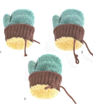 Kids Toddlers Knitted Fleece-Lined Mittens with String - Green | Winter Warm Cartoon Gloves for Ages 0-3 - Buy Online on GoSupps.com